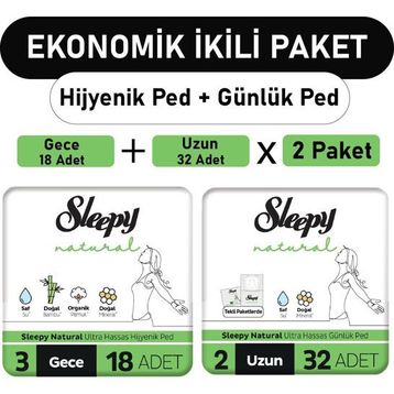 Sleepy Natural Ultra Gece 18 Adet Ped ve Uzun 2x32 Adet Günlük Ped
