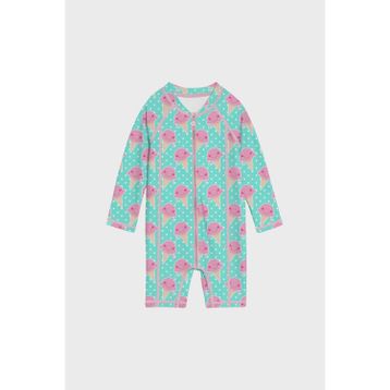 Slipstop SM2671001302 Yummy Long Sleeve Desenli Turkuaz Pembe Kız Çocuk Mayo