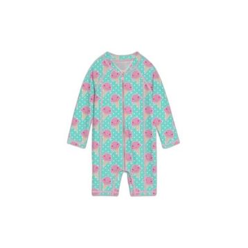 Slipstop SM2671001302 Yummy Long Sleeve Desenli Turkuaz Pembe Kız Çocuk Mayo