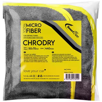 SmartBee Chrodry 50x70 cm 440GSM - Antrasit Mikrofiber Oto Kurulama Havlusu