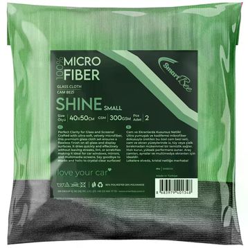SmartBee SHINE 2’li 40x50 cm 300GSM – Yeşil/Gri Mikrofiber Kalın Oto Cam Bezi