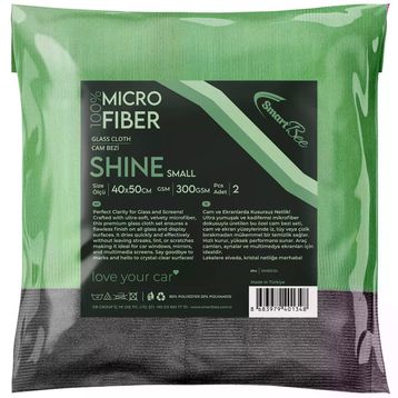 SmartBee SHINE 2’li 40x50 cm 300GSM – Yeşil/Gri Mikrofiber Kalın Oto Cam Bezi