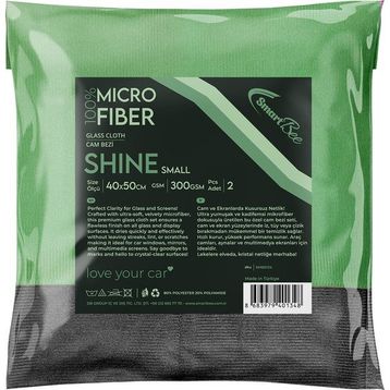 SmartBee SHINE 2’li 40x50 cm 300GSM – Yeşil/Gri Mikrofiber Kalın Oto Cam Bezi