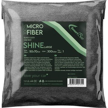 SmartBee SHINE 50x70 cm 300GSM Gri Mikrofiber Kalın Oto Cam Bezi