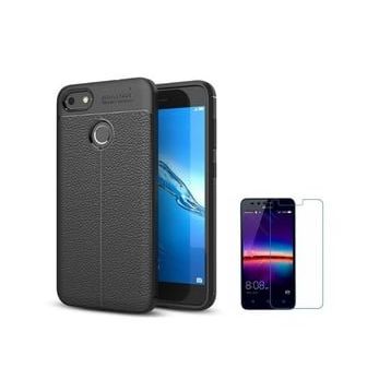 Smcase Huawei P9 Lite Mini Deri Dokulu Silikon Cam Ekran Koruyucu Kırmızı Cep Telefonu Kılıfı
