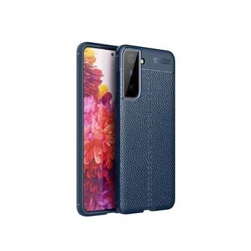 Smcase Samsung Galaxy S21 5G Deri Dokulu Niss Silikon Nano Lacivert Cep Telefonu Kılıfı