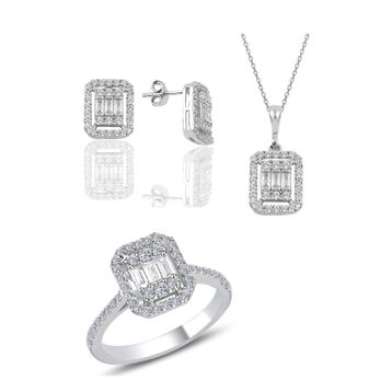 Sögütlü Silver Baget Taşlı 2'li Kadın Gümüş Set