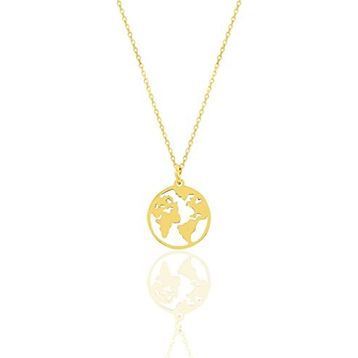 Söğütlü Silver Gümüş Altın Yaldızlı Dünya Haritası Kolye