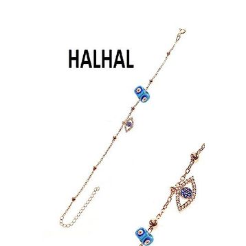 Söğütlü Silver Gümüş Göz ve Turkuaz Taşlı Toplu Zincir Halhal