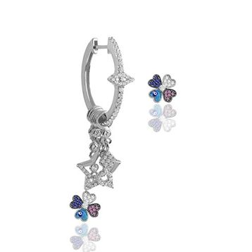 Söğütlü Silver Gümüş Rodyumlu Mineli Yonca Küpe