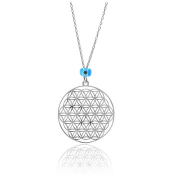 Söğütlü Silver Gümüş Rodyumlu Nazarlı Yaşam Çiçeği Kolye