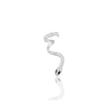 Söğütlü Silver Gümüş Rodyumlu Onix ve Zirkon Taşlı Kıkırdak Yılan Küpe