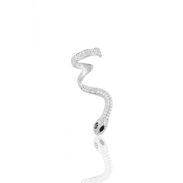 Söğütlü Silver Gümüş Rodyumlu Onix ve Zirkon Taşlı Kıkırdak Yılan Küpe