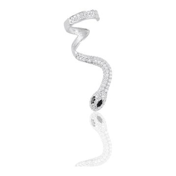 Söğütlü Silver Gümüş Rodyumlu Onix ve Zirkon Taşlı Kıkırdak Yılan Küpe