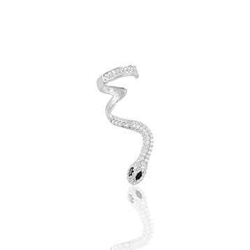 Söğütlü Silver Gümüş Rodyumlu Onix ve Zirkon Taşlı Kıkırdak Yılan Küpe