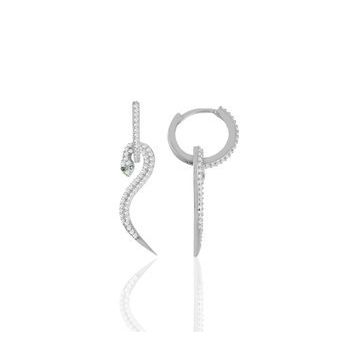 Söğütlü Silver Gümüş Rodyumlu Zirkon Taşlı 14 mm Halkalı Tasarım Yılan Küpe