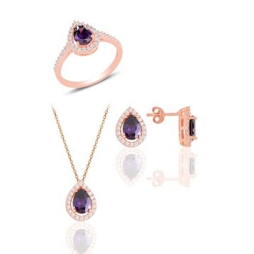 Söğütlü Silver Gümüş Rose Ametis Taşlı Damla Küpe