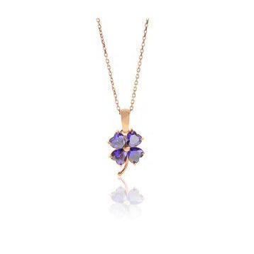 Söğütlü Silver Gümüş Rose Mavi Mistik Taşlı Yonca Kolye
