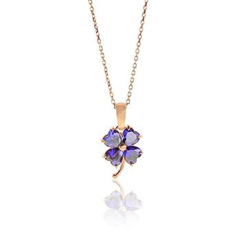 Söğütlü Silver Gümüş Rose Mavi Mistik Taşlı Yonca Kolye