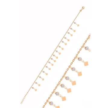 Söğütlü Silver Gümüş Rose Zirkon Taşlı Çift Sıra Pullu Halhal