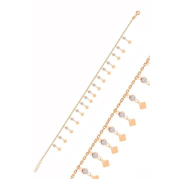 Söğütlü Silver Gümüş Rose Zirkon Taşlı Çift Sıra Pullu Halhal