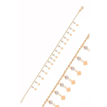 Söğütlü Silver Gümüş Rose Zirkon Taşlı Çift Sıra Pullu Halhal