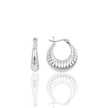 Söğütlü Silver SGTL10671 Rodyumlu 18 mm Çizgi Desenli Halka Gümüş Küpe