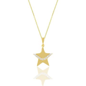 Söğütlü Silver SGTL10679GOLD Altın Yaldızlı Zirkon Taşlı Kayan Yıldız Kadın Gümüş Kolye