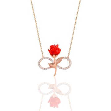 Söğütlü Silver SGTL10896 Gümüş Rose Kırmızı Gül Sonsuzluk Kolye