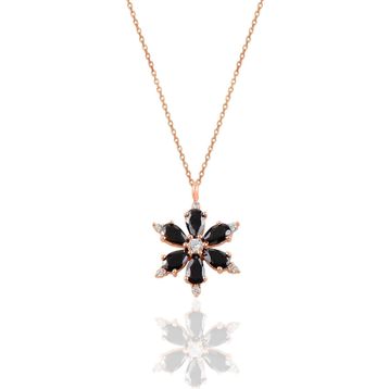 Söğütlü Silver SGTL10898 Gümüş Rose Siyah Taşlı Kar Tanesi Kolye