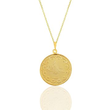 Söğütlü Silver SGTL10921 Gümüş Altın Yaldızlı Osmanlı Tuğralı Kolye