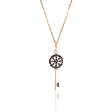 Söğütlü Silver SGTL10930 Gümüş Rose Siyah Taşlı Anahtar Kolye