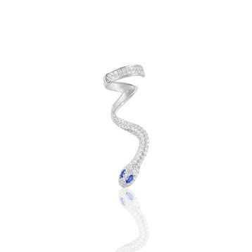 Söğütlü Silver SGTL10971 Rodyumlu Safir ve Zirkon Taşlı Kıkırdak Yılan Gümüş Küpe
