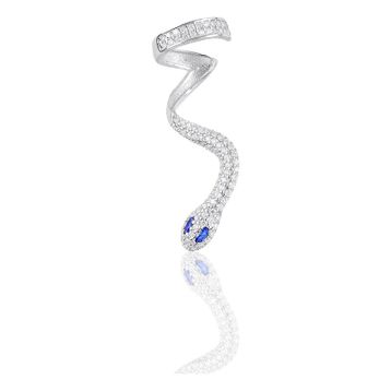 Söğütlü Silver SGTL10971 Rodyumlu Safir ve Zirkon Taşlı Kıkırdak Yılan Gümüş Küpe