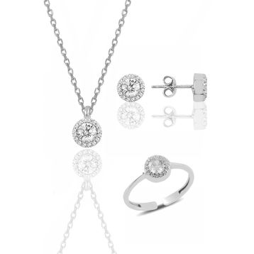 Söğütlü Silver SGTL11173 Gümüş Rodyumlu Zirkon Taşlı Pırlanta Modeli Üçlü Set