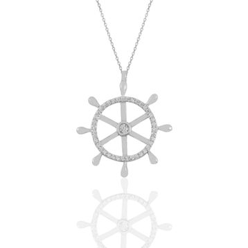 Söğütlü Silver SGTL11184 Gümüş Rodyumlu Zirkon Taşlı Gemi Dümeni Kolye
