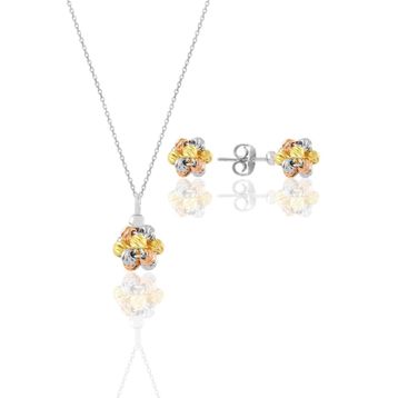 Söğütlü Silver SGTL11346 Gümüş Altın Yaldızlı, Rodaj Ve Rose Renkli Dorissa Dorica Top Kolye Ve Küpe Seti