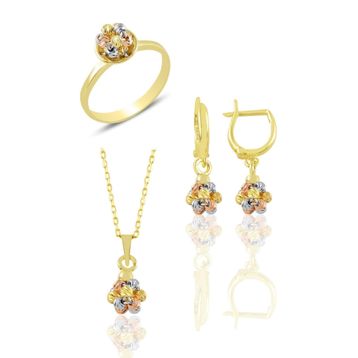 Söğütlü Silver SGTL11346 Gümüş Altın Yaldızlı, Rodaj Ve Rose Renkli Dorissa Dorica Top Kolye Ve Küpe Seti