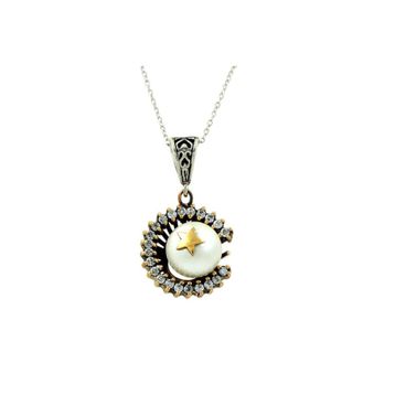 Söğütlü Silver SGTL11439Gümüş Inci Ve Zirkon Taşlı Otantik Ay Yıldız Kolye