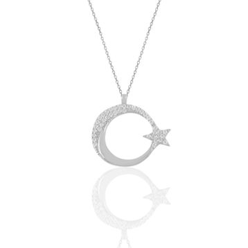 Söğütlü Silver SGTL11668 Gümüş Rodyumlu Zirkon Taşlı Ay Yıldız Kolye Ve Küpe Ikili Set