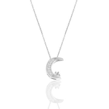 Söğütlü Silver SGTL11668 Gümüş Rodyumlu Zirkon Taşlı Ay Yıldız Kolye Ve Küpe Ikili Set