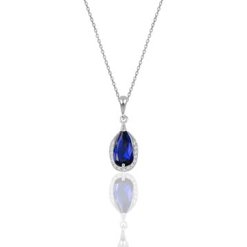 Söğütlü Silver SGTL12076 Gümüş Rodyumlu Safir Ve Zirkon Taşlı Damla Modeli Kolye