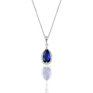 Söğütlü Silver SGTL12076 Gümüş Rodyumlu Safir Ve Zirkon Taşlı Damla Modeli Kolye