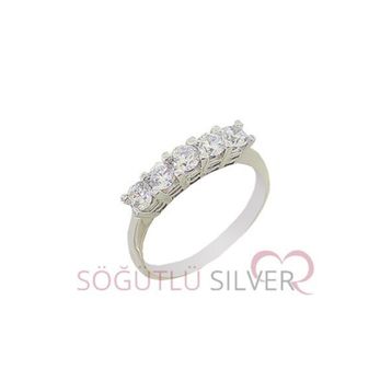 Söğütlü Silver SGTL2985 925 Ayar Gümüş Rodyumlu Beş Taş 925 Ayar Gümüş Yüzük