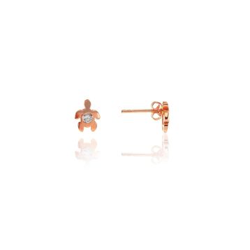 Söğütlü Silver SGTL7925 925 Ayar Gümüş Rose Zirkon Taşlı Mini Pırlanta Modeli Kaplumbağa Küpe