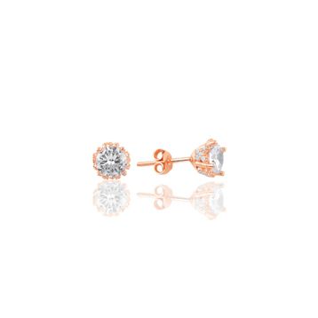 Söğütlü Silver SGTL7934 925 Ayar Gümüş Rose Zirkon Taşlı Mini Pırlanta Modeli Tek Taş Küpe
