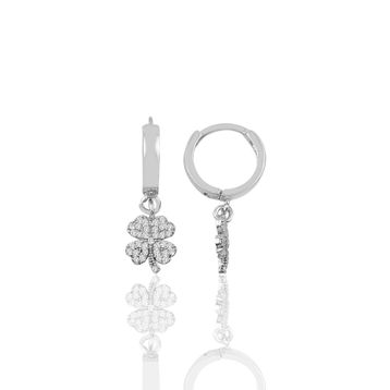 Söğütlü Silver SGTL9843RODAJ Beyaz Taşlı Yonca Halka Gümüş Küpe