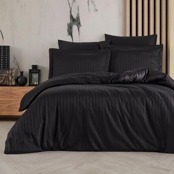 Soley Calisto Siyah 200 x 220 cm %100 Pamuk Çift Kişilik Saten Nevresim Takımı