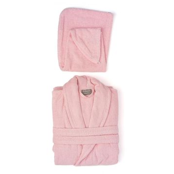 Soley Mayda Pembe Ekstra Yumuşak %100 Pamuk Saç Bonesi Bornoz Seti