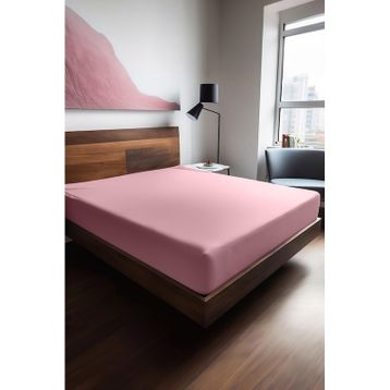 Soley Mix & Match Plain Pembe %100 Pamuk Çift Kişilik 140x200 cm Ranforce Lastikli Çarşaf